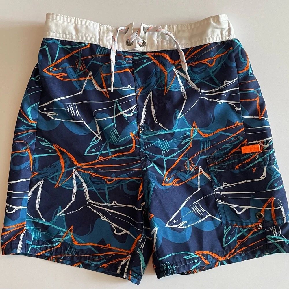 Osh Kosh B'gosh Boys Shark print Swim Trunks Size 7 EUC